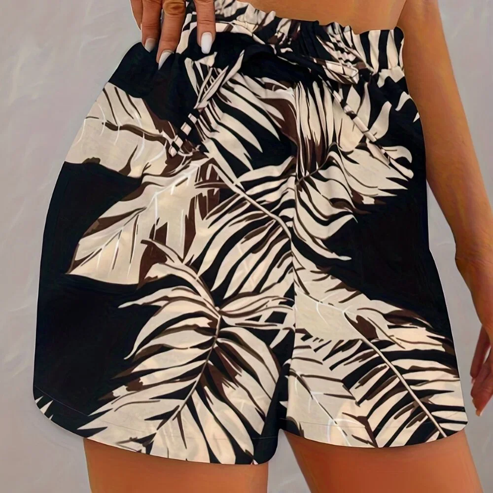 Boho Floral Leaf Tie Front Shorts - Picture 1 of 5